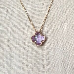 Purple Crystal Clover Motif Necklace